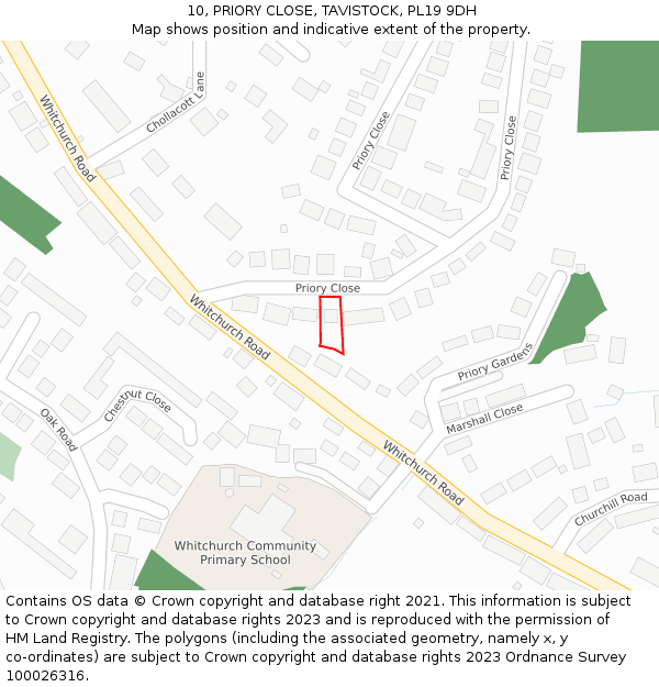 10, PRIORY CLOSE, TAVISTOCK, PL19 9DH: Location map and indicative extent of plot