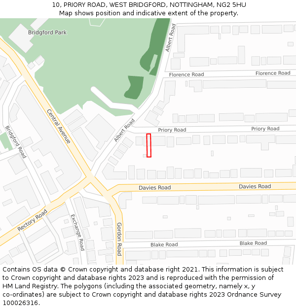 10, PRIORY ROAD, WEST BRIDGFORD, NOTTINGHAM, NG2 5HU: Location map and indicative extent of plot