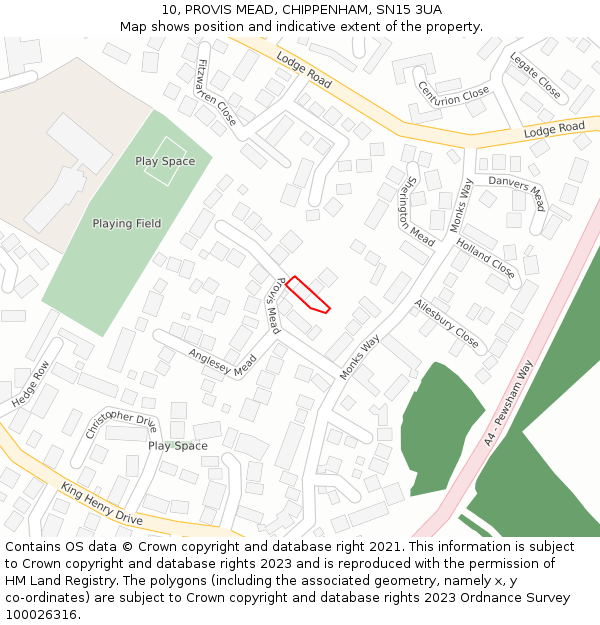 10, PROVIS MEAD, CHIPPENHAM, SN15 3UA: Location map and indicative extent of plot