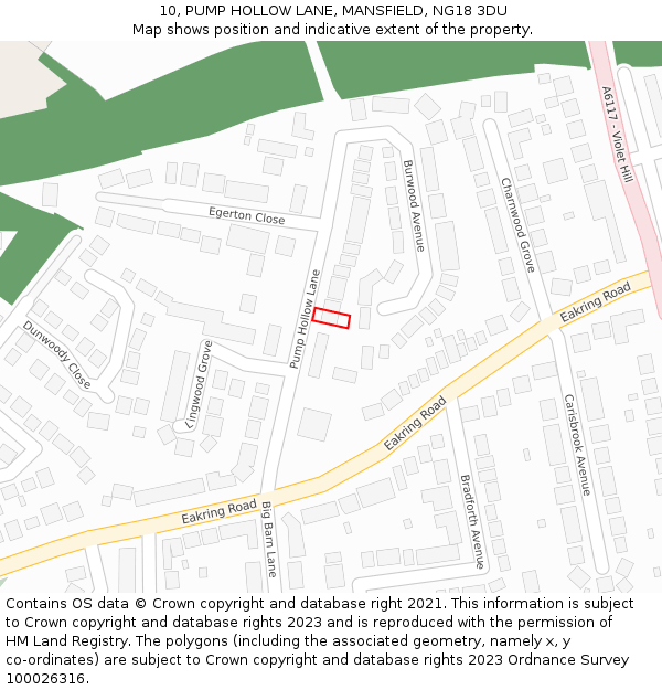 10, PUMP HOLLOW LANE, MANSFIELD, NG18 3DU: Location map and indicative extent of plot