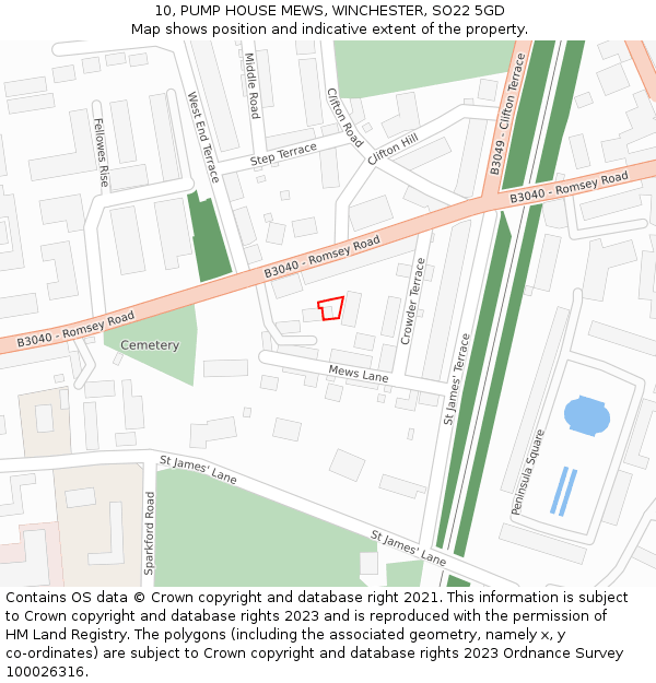 10, PUMP HOUSE MEWS, WINCHESTER, SO22 5GD: Location map and indicative extent of plot