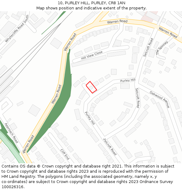 10, PURLEY HILL, PURLEY, CR8 1AN: Location map and indicative extent of plot