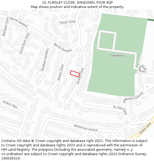 10, PURSLEY CLOSE, SANDOWN, PO36 9QP: Location map and indicative extent of plot