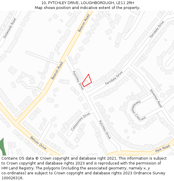 10, PYTCHLEY DRIVE, LOUGHBOROUGH, LE11 2RH: Location map and indicative extent of plot