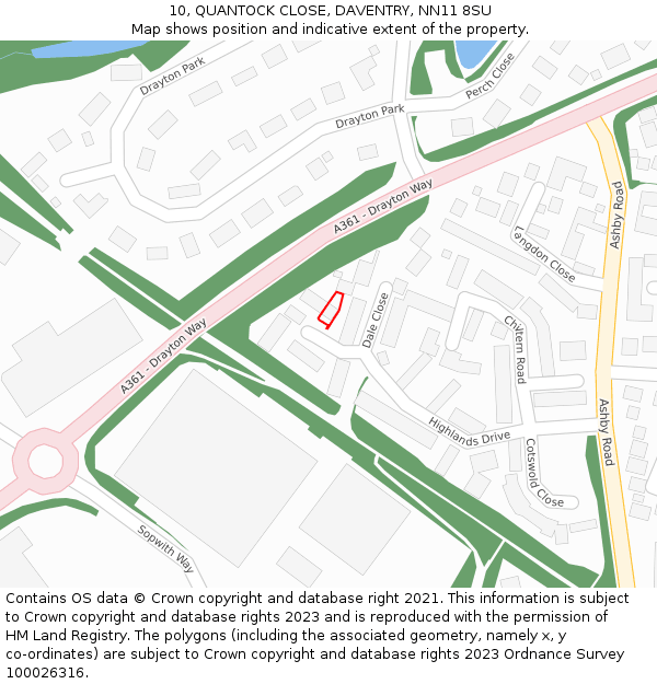 10, QUANTOCK CLOSE, DAVENTRY, NN11 8SU: Location map and indicative extent of plot