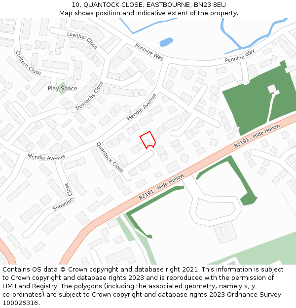 10, QUANTOCK CLOSE, EASTBOURNE, BN23 8EU: Location map and indicative extent of plot