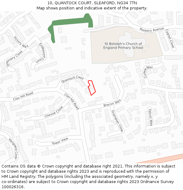 10, QUANTOCK COURT, SLEAFORD, NG34 7TN: Location map and indicative extent of plot