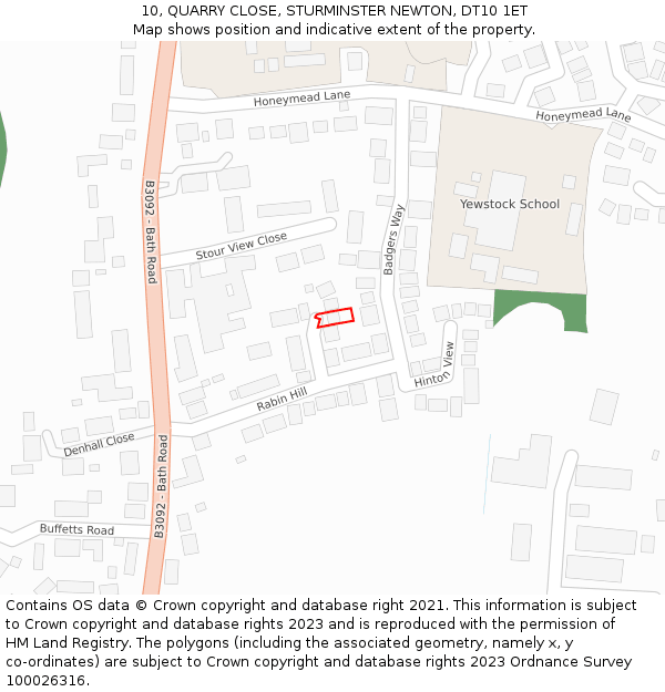 10, QUARRY CLOSE, STURMINSTER NEWTON, DT10 1ET: Location map and indicative extent of plot