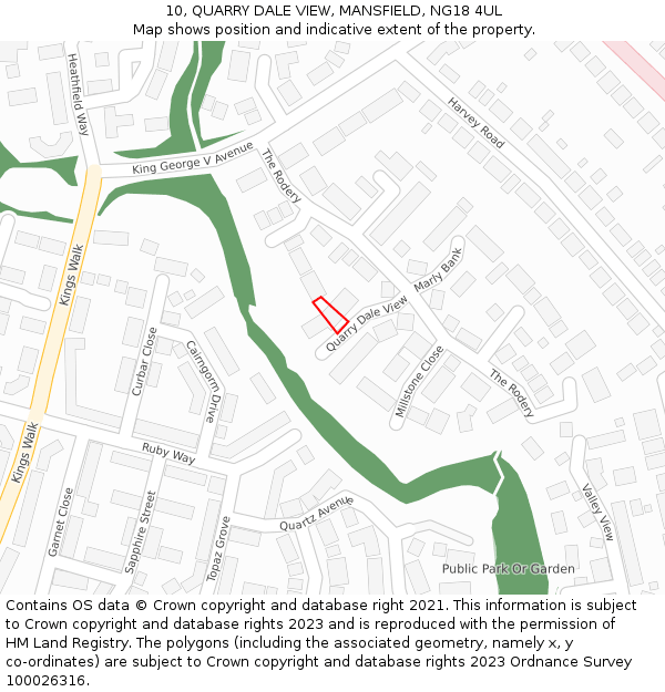 10, QUARRY DALE VIEW, MANSFIELD, NG18 4UL: Location map and indicative extent of plot