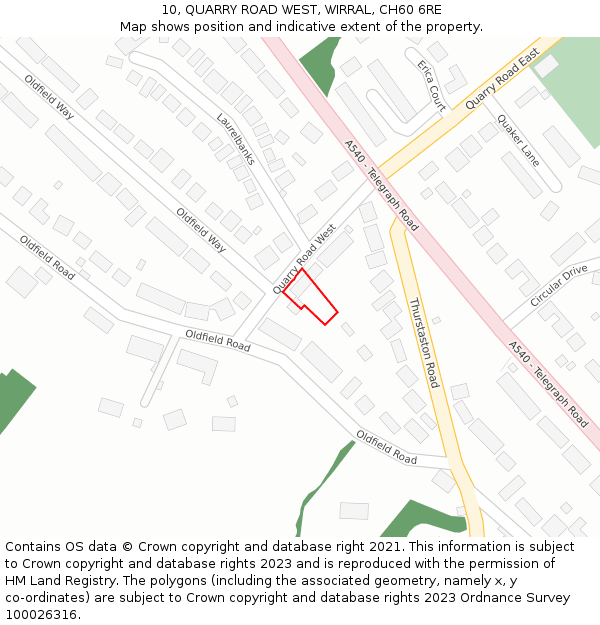 10, QUARRY ROAD WEST, WIRRAL, CH60 6RE: Location map and indicative extent of plot