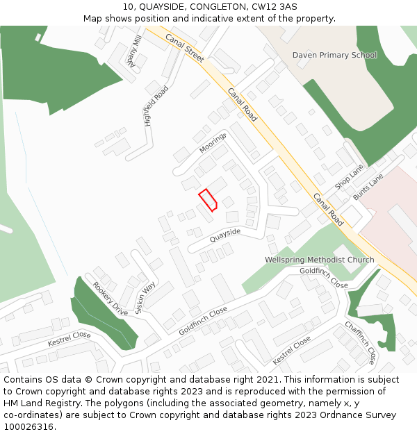 10, QUAYSIDE, CONGLETON, CW12 3AS: Location map and indicative extent of plot