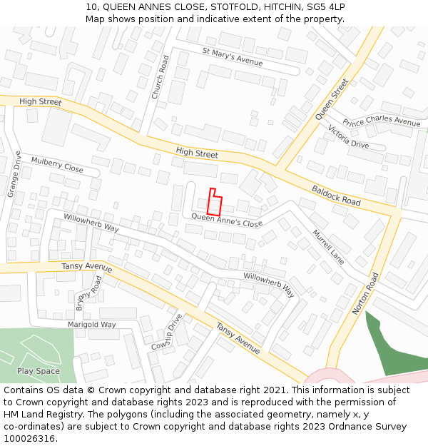 10, QUEEN ANNES CLOSE, STOTFOLD, HITCHIN, SG5 4LP: Location map and indicative extent of plot