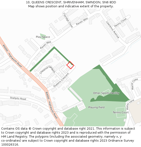10, QUEENS CRESCENT, SHRIVENHAM, SWINDON, SN6 8DD: Location map and indicative extent of plot