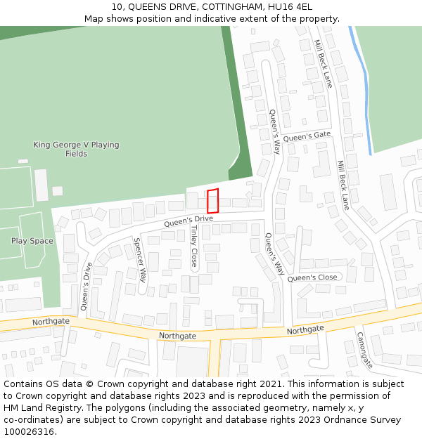 10, QUEENS DRIVE, COTTINGHAM, HU16 4EL: Location map and indicative extent of plot