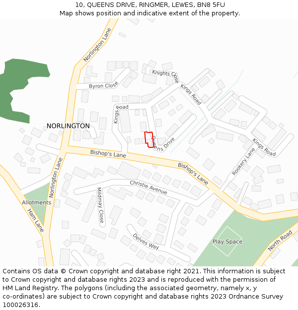10, QUEENS DRIVE, RINGMER, LEWES, BN8 5FU: Location map and indicative extent of plot