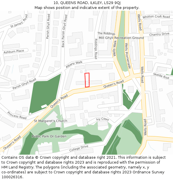 10, QUEENS ROAD, ILKLEY, LS29 9QJ: Location map and indicative extent of plot