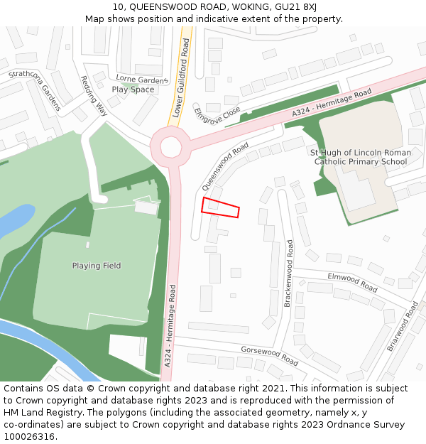 10, QUEENSWOOD ROAD, WOKING, GU21 8XJ: Location map and indicative extent of plot