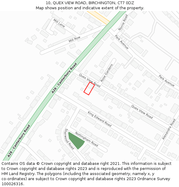 10, QUEX VIEW ROAD, BIRCHINGTON, CT7 0DZ: Location map and indicative extent of plot
