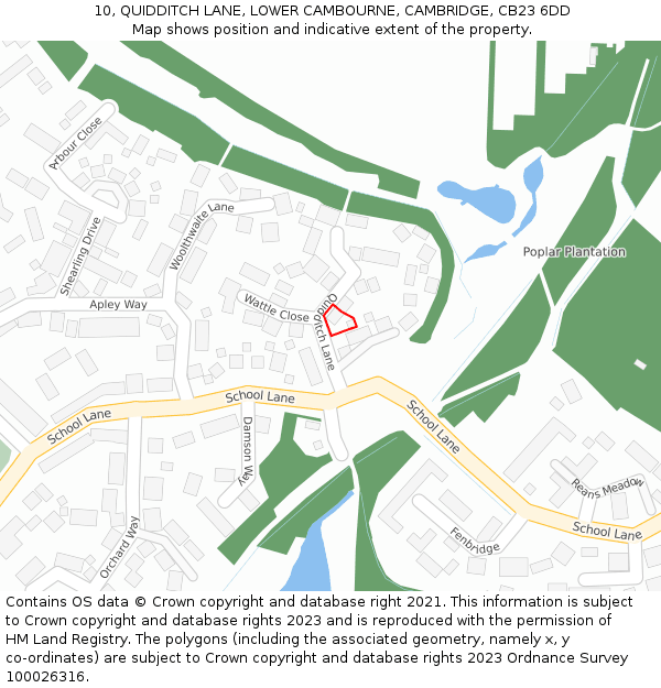 10, QUIDDITCH LANE, LOWER CAMBOURNE, CAMBRIDGE, CB23 6DD: Location map and indicative extent of plot