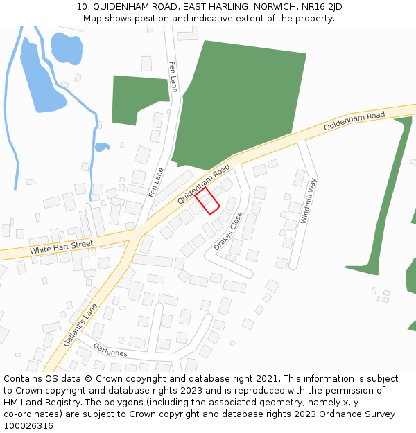 10, QUIDENHAM ROAD, EAST HARLING, NORWICH, NR16 2JD: Location map and indicative extent of plot