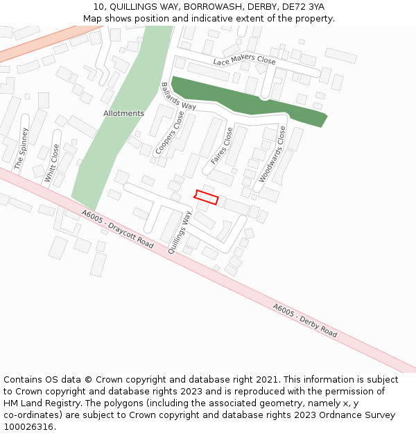 10, QUILLINGS WAY, BORROWASH, DERBY, DE72 3YA: Location map and indicative extent of plot