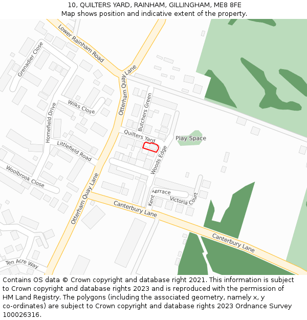 10, QUILTERS YARD, RAINHAM, GILLINGHAM, ME8 8FE: Location map and indicative extent of plot