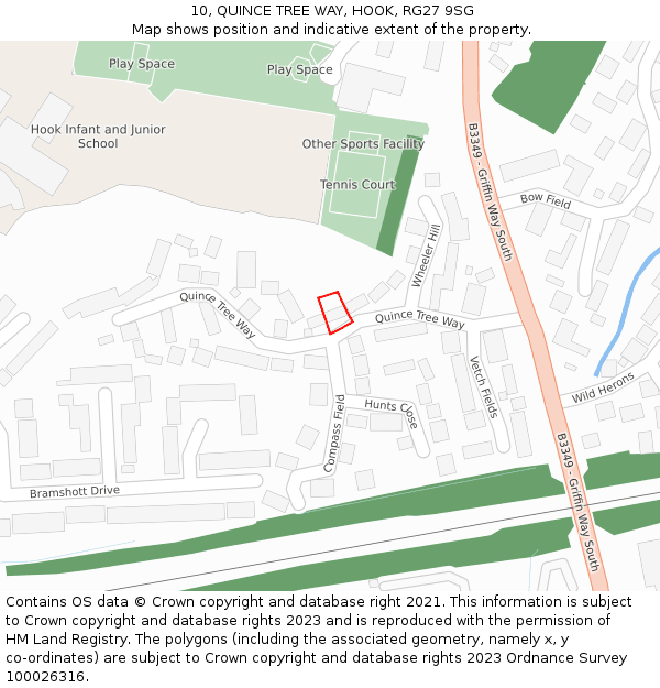 10, QUINCE TREE WAY, HOOK, RG27 9SG: Location map and indicative extent of plot