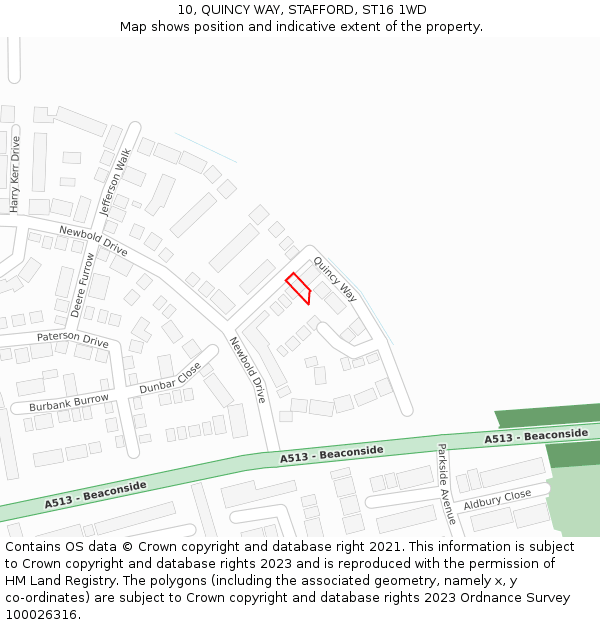 10, QUINCY WAY, STAFFORD, ST16 1WD: Location map and indicative extent of plot