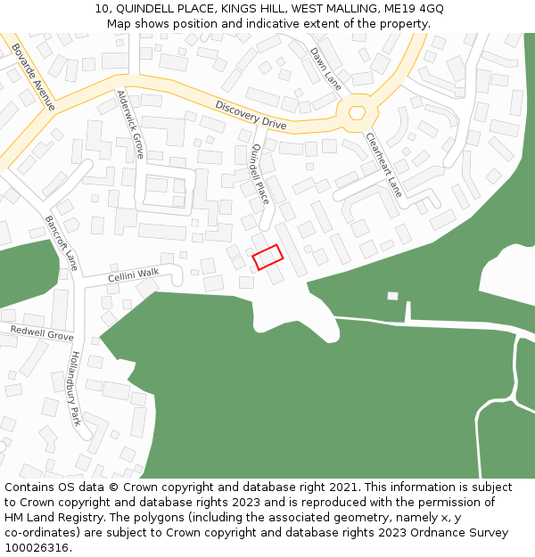 10, QUINDELL PLACE, KINGS HILL, WEST MALLING, ME19 4GQ: Location map and indicative extent of plot