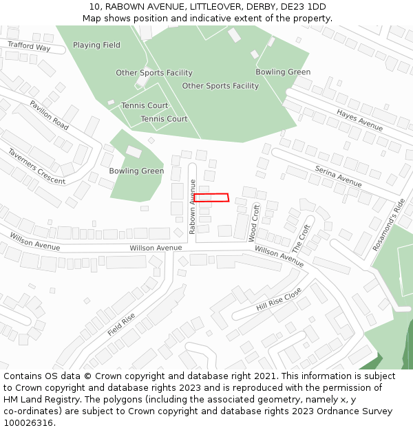 10, RABOWN AVENUE, LITTLEOVER, DERBY, DE23 1DD: Location map and indicative extent of plot