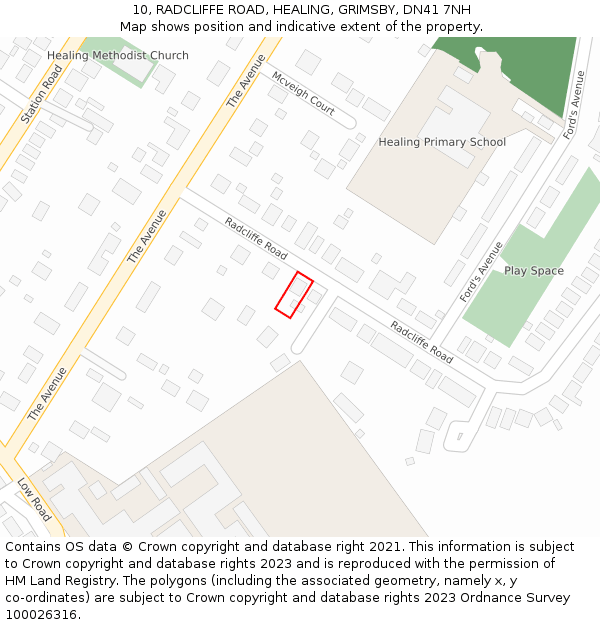 10, RADCLIFFE ROAD, HEALING, GRIMSBY, DN41 7NH: Location map and indicative extent of plot