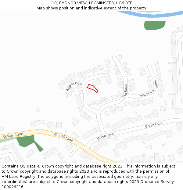 10, RADNOR VIEW, LEOMINSTER, HR6 8TF: Location map and indicative extent of plot