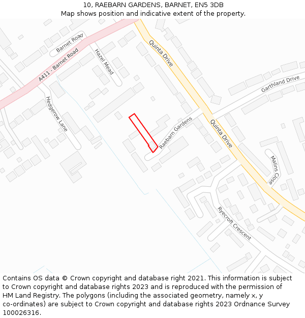 10, RAEBARN GARDENS, BARNET, EN5 3DB: Location map and indicative extent of plot