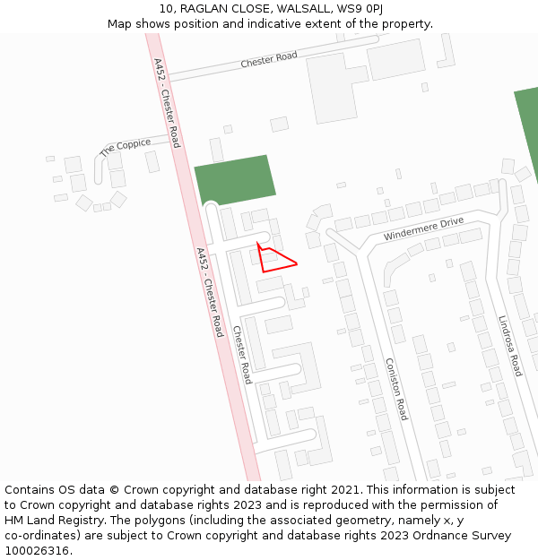 10, RAGLAN CLOSE, WALSALL, WS9 0PJ: Location map and indicative extent of plot