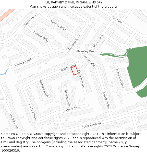 10, RAITHBY DRIVE, WIGAN, WN3 5PY: Location map and indicative extent of plot