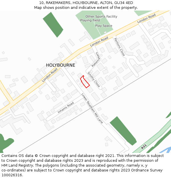 10, RAKEMAKERS, HOLYBOURNE, ALTON, GU34 4ED: Location map and indicative extent of plot