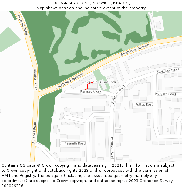 10, RAMSEY CLOSE, NORWICH, NR4 7BQ: Location map and indicative extent of plot