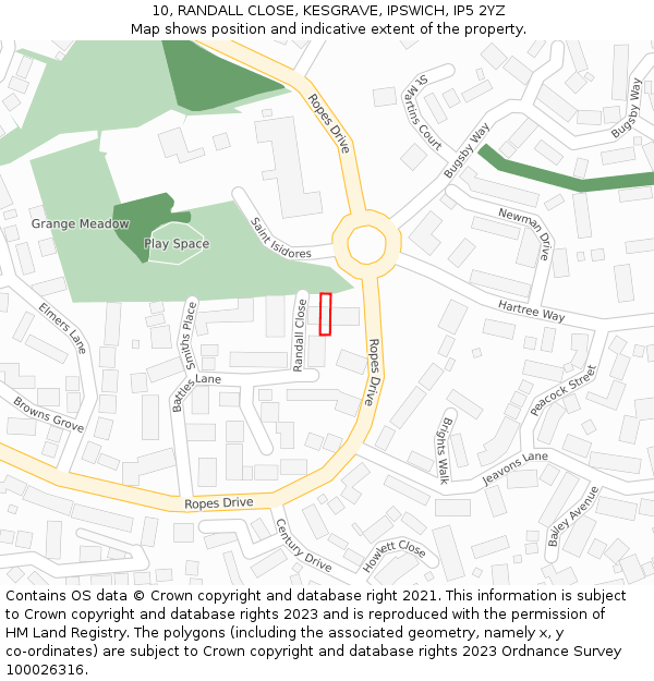 10, RANDALL CLOSE, KESGRAVE, IPSWICH, IP5 2YZ: Location map and indicative extent of plot