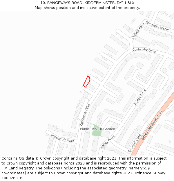 10, RANGEWAYS ROAD, KIDDERMINSTER, DY11 5LX: Location map and indicative extent of plot