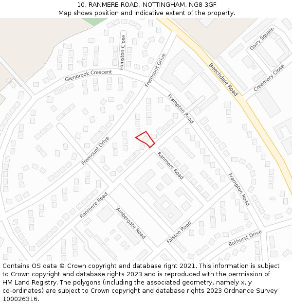 10, RANMERE ROAD, NOTTINGHAM, NG8 3GF: Location map and indicative extent of plot