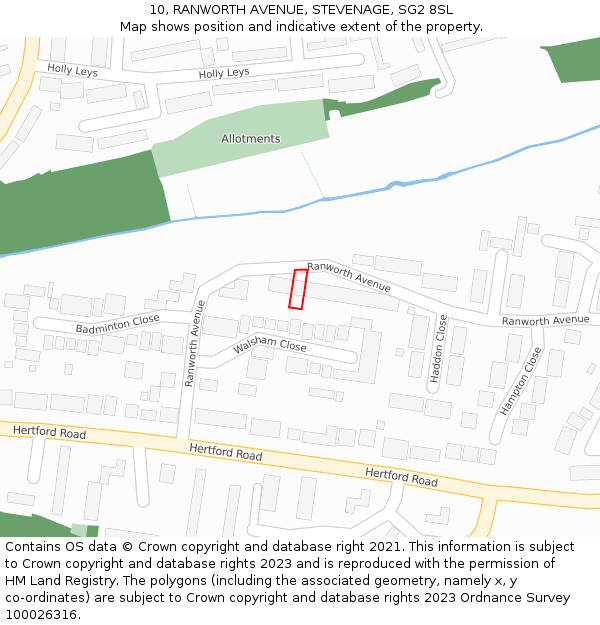 10, RANWORTH AVENUE, STEVENAGE, SG2 8SL: Location map and indicative extent of plot