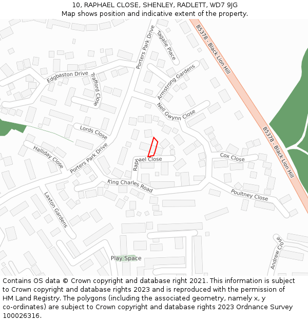 10, RAPHAEL CLOSE, SHENLEY, RADLETT, WD7 9JG: Location map and indicative extent of plot