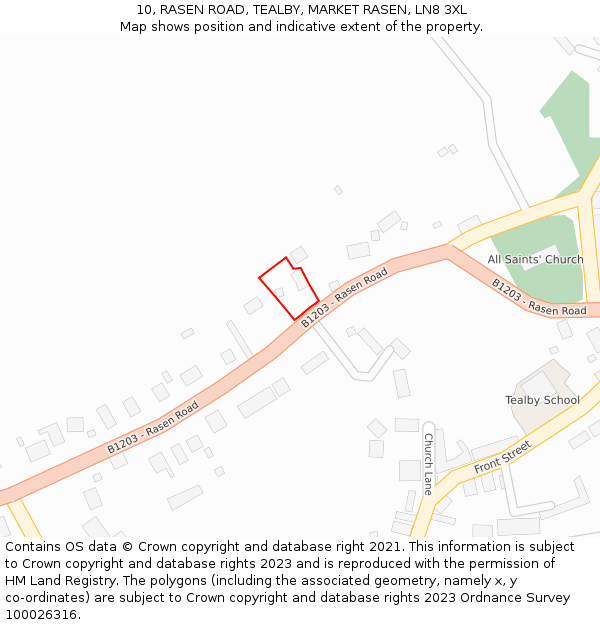 10, RASEN ROAD, TEALBY, MARKET RASEN, LN8 3XL: Location map and indicative extent of plot