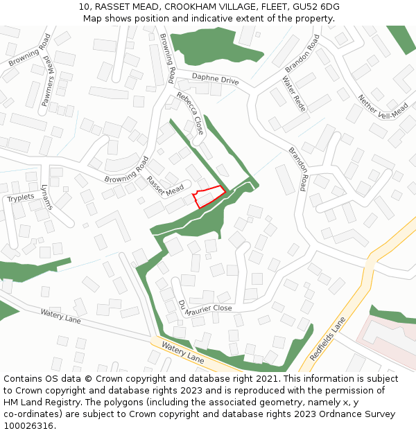 10, RASSET MEAD, CROOKHAM VILLAGE, FLEET, GU52 6DG: Location map and indicative extent of plot