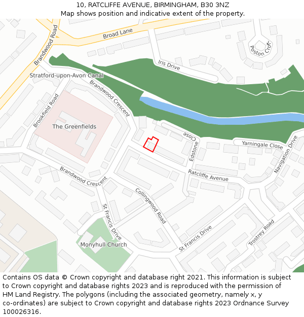 10, RATCLIFFE AVENUE, BIRMINGHAM, B30 3NZ: Location map and indicative extent of plot