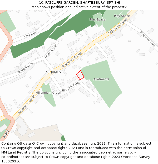 10, RATCLIFFS GARDEN, SHAFTESBURY, SP7 8HJ: Location map and indicative extent of plot