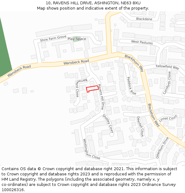 10, RAVENS HILL DRIVE, ASHINGTON, NE63 8XU: Location map and indicative extent of plot