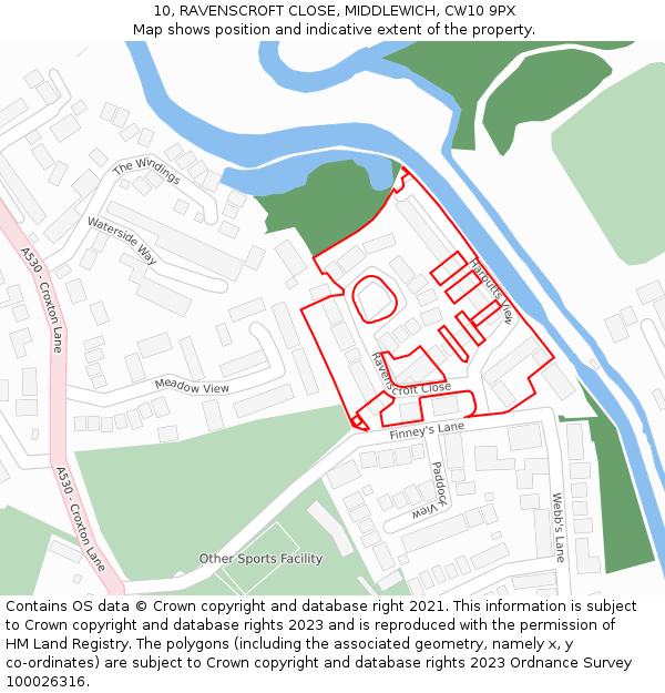 10, RAVENSCROFT CLOSE, MIDDLEWICH, CW10 9PX: Location map and indicative extent of plot