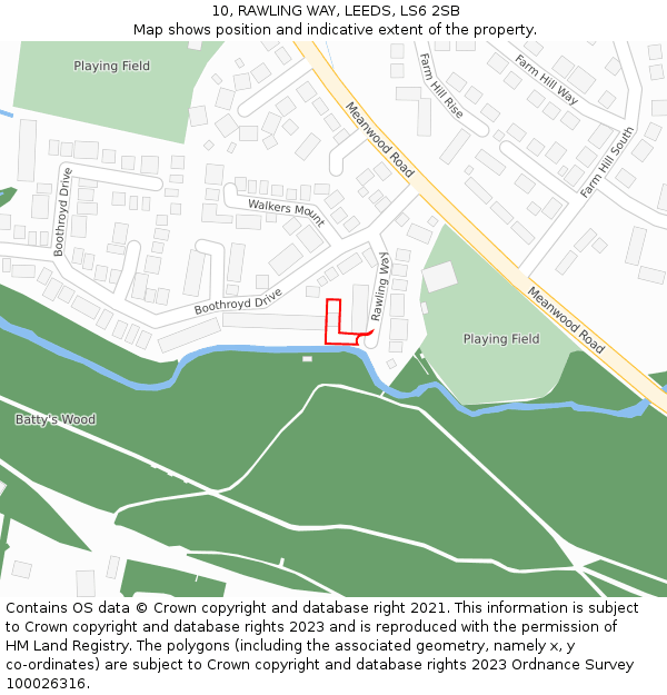 10, RAWLING WAY, LEEDS, LS6 2SB: Location map and indicative extent of plot