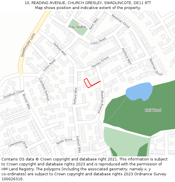 10, READING AVENUE, CHURCH GRESLEY, SWADLINCOTE, DE11 9TT: Location map and indicative extent of plot